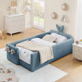 Twin Upholstered Platform Bed with Rabbit-Ear Headboard, Safety Rail, Pocket Storage, Boucle Fabric
