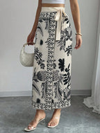 Elenzga Women's Elegant Floral Print Wrap Tie Straight Skirt, Vacation Style