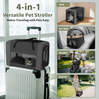 Travel Pet Stroller for Multi-Pet Homes, Detachable Carrier Material, Black, Foldable with Safety Belts and 4 Lockable Wheels