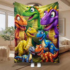 Adorable Dinosaur-Print Flannel Blanket, Soft Warm All-Season for Bed or Sofa, Cozy Comfort Throw