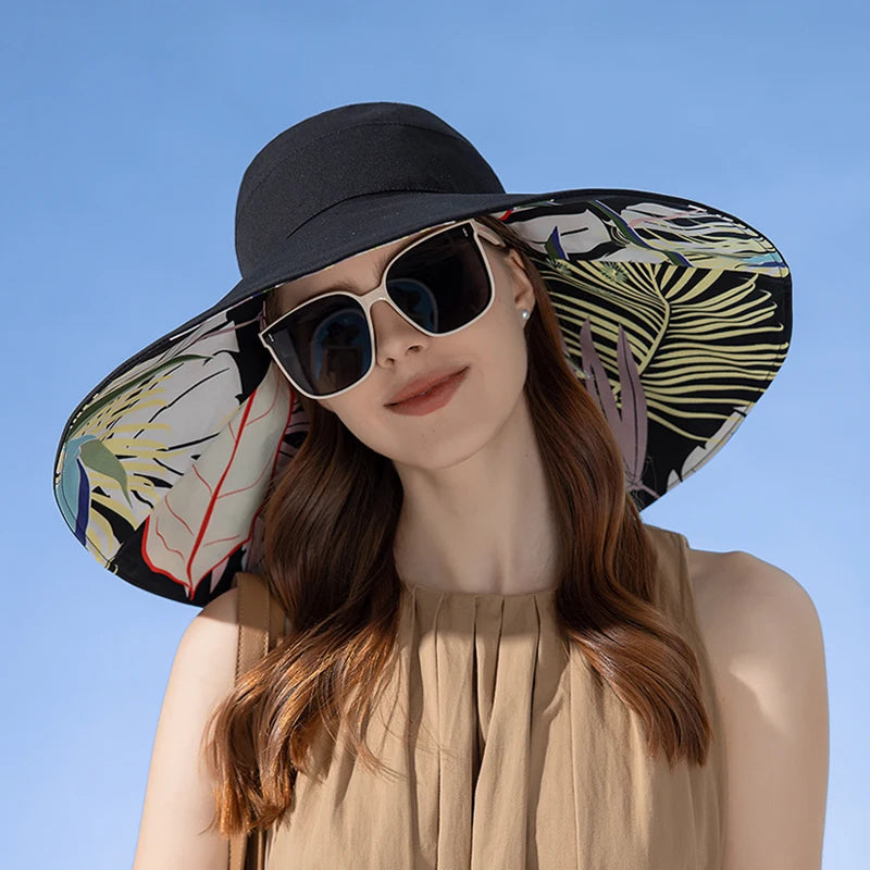 Xinbaoguan 100% Cotton European and American Cross border Women's New Double sided Fisherman Hat Summer Enlarged brim Sun hat