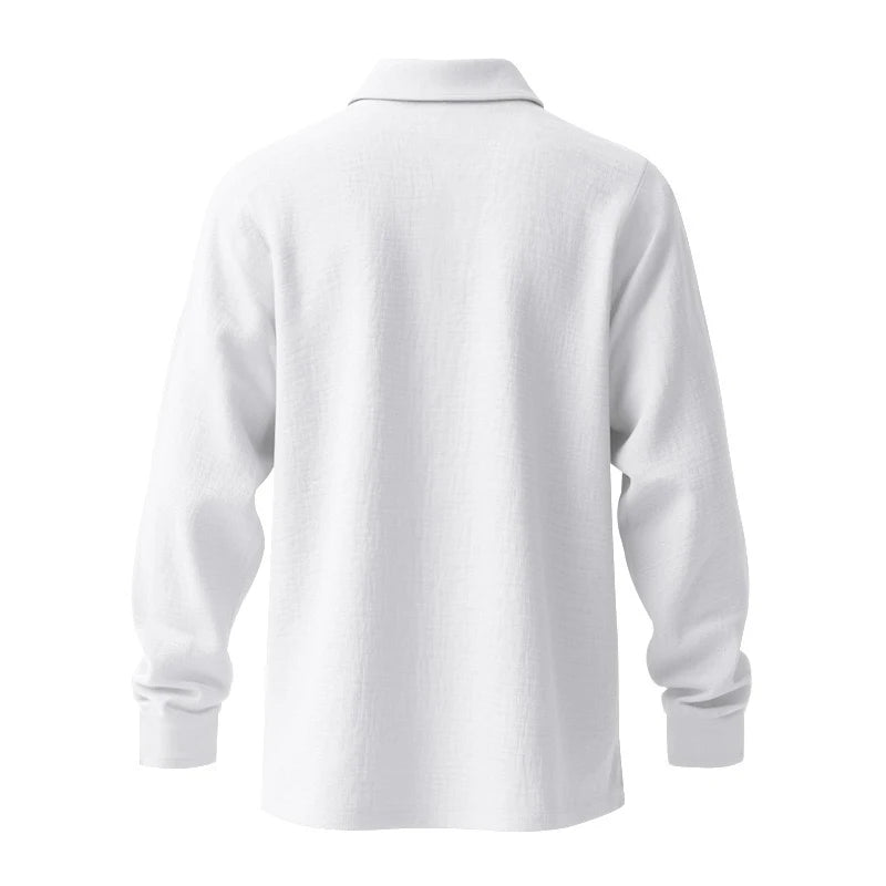 Men Vintage White Textured Linen Henley Polo Long Sleeve Shirt Lightweight Breathable Summer Beach Resort Relax Fit Daily Casual Office Tunic Shirts