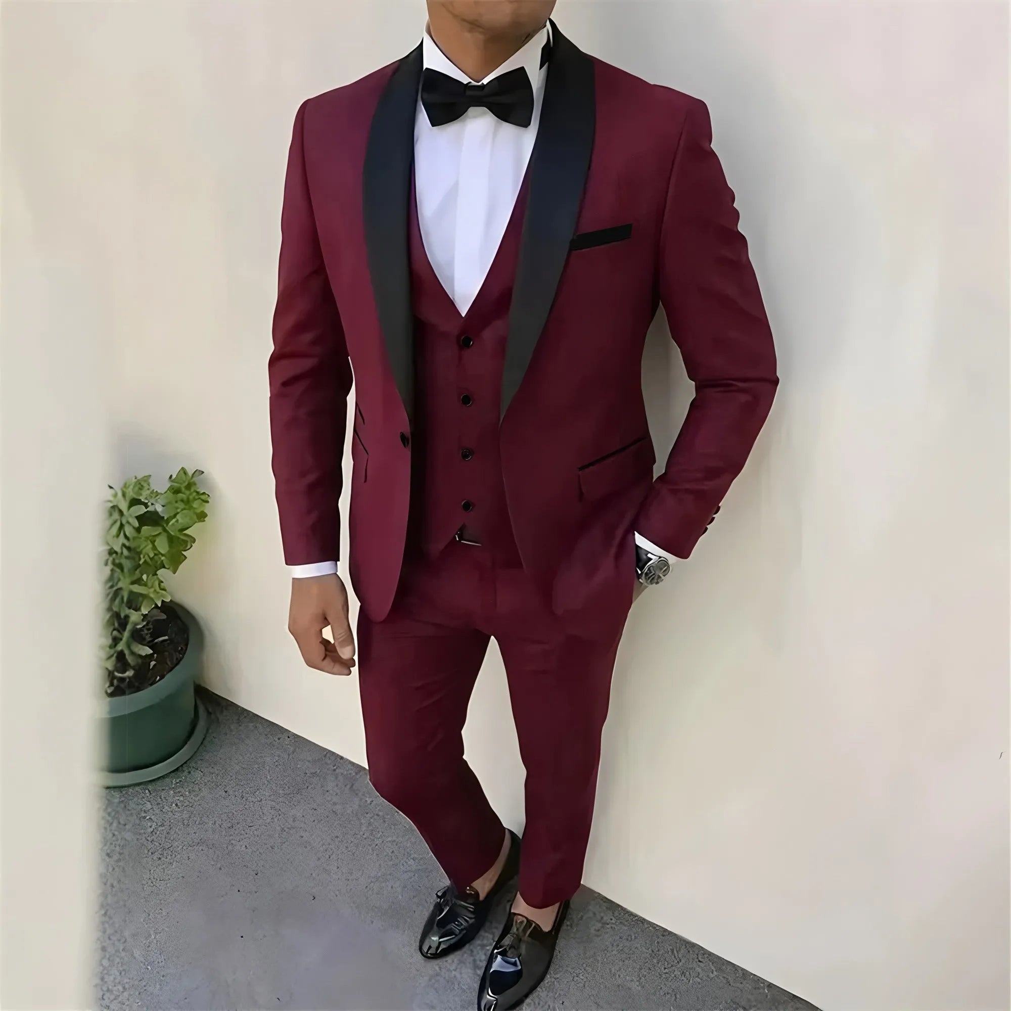 New Men's Crisp Collar Slim-fit Suit with Single Button 3pcs Suit Jacket, Dress, Business Formal Party Jacket, Vest And Trousers