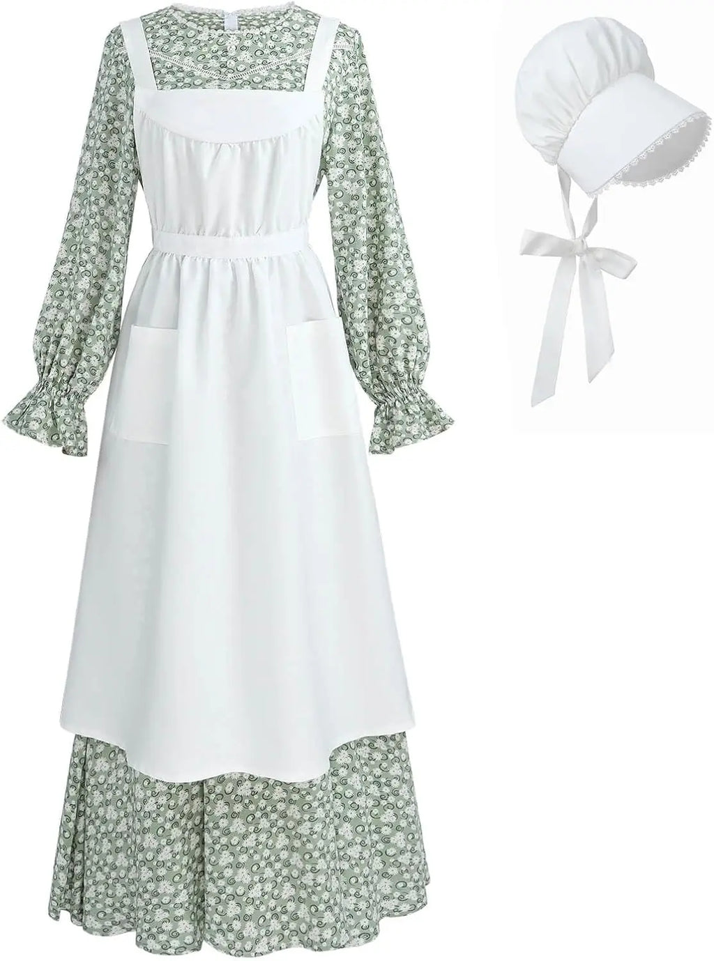Pioneer Dress Women Prairie Dress with Bonnet Adult Long Colonial Costume