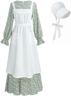 Pioneer Dress Women Prairie Dress with Bonnet Adult Long Colonial Costume