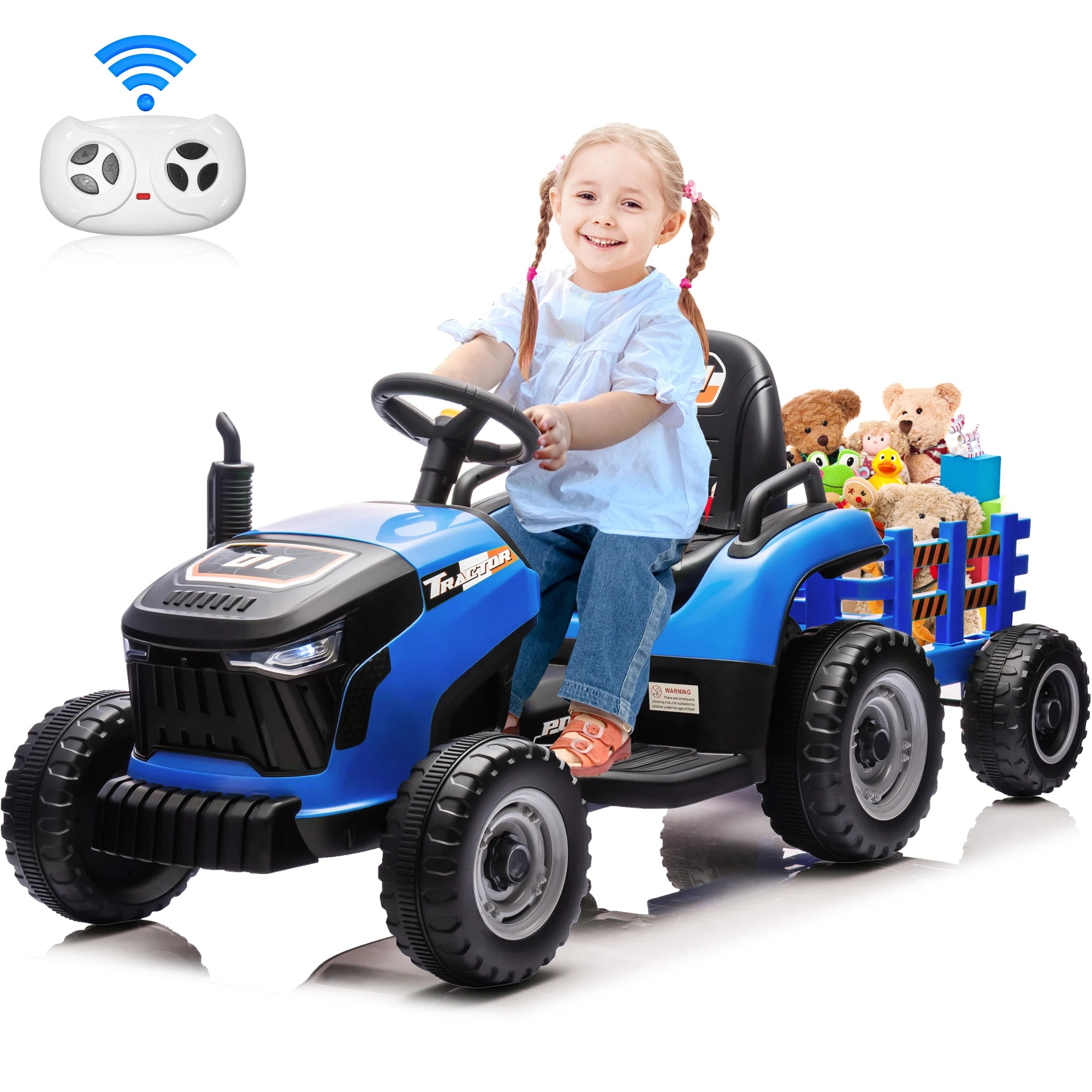 24V Kids Ride On Tractor w/400W Motors, 2-IN-1 Power Tractor Wheels w/Remote Control, Tiltable & Detachable Trailer, Adjustable Seat, Music, 24Volt Ride On Toys Electric Tractor for Kids