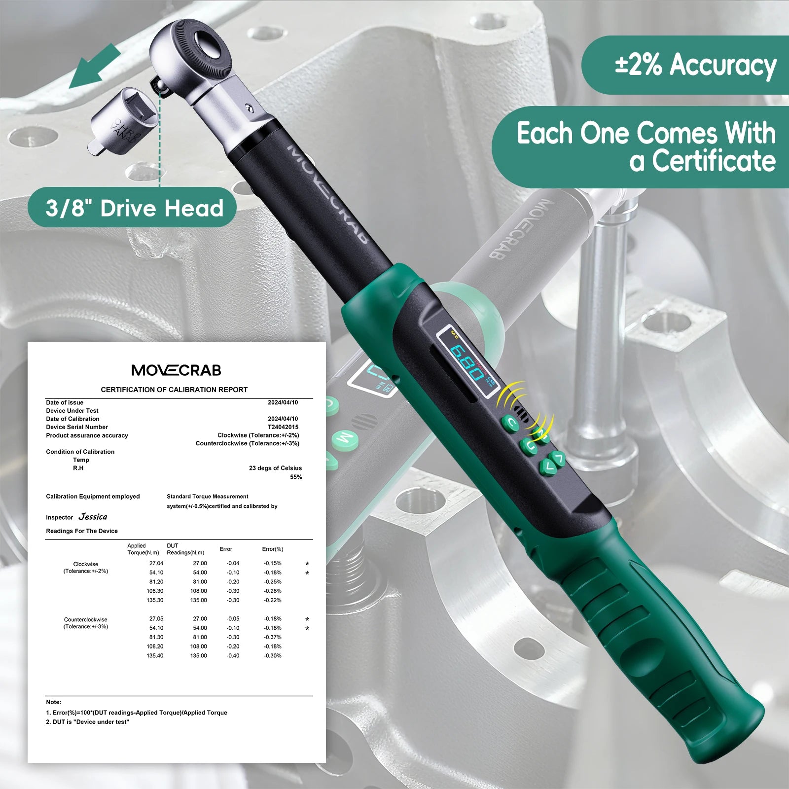 MoveCrab Digital Torque Wrench 6.8-135Nm Adjustable Precision Click Torque Wrench Set with Interchangeable Heads (Ratchet & Open-End), Ft-lb/Nm Dual Scale