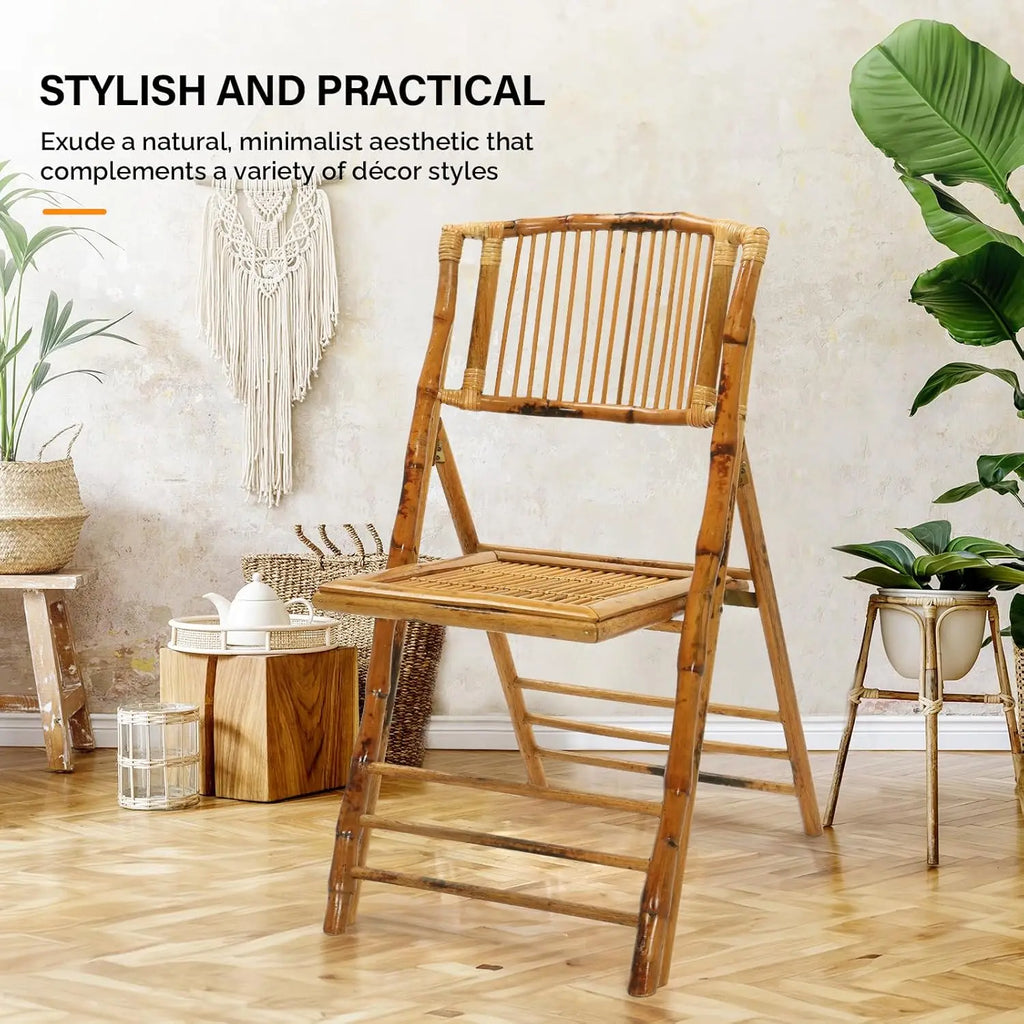 Bamboo Folding Chair, Foldable Dining Wood Chairs Comfortable Seat for Outdoor & Indoor, Patio, Porch, Wedding,, Customized