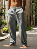 Men White Linen Loose Casual Long Pants For Spring Summer Autumn