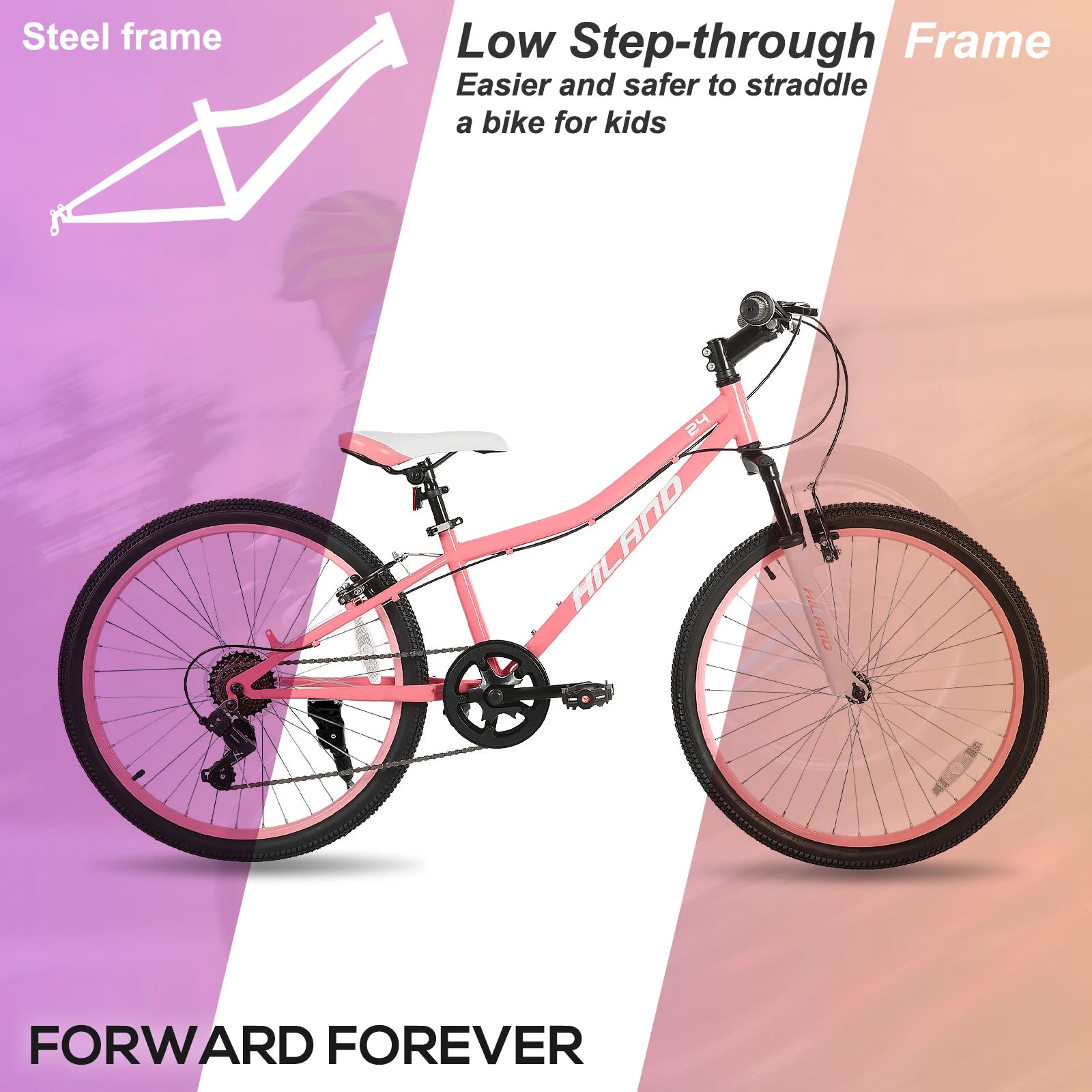 Hiland  24 Inch Mountain Bike for Kids Age 7,Front Suspension Fork Kids' Bicycles for Boys Girls Multiple Colors