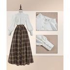 Victorian Dress for Women 2-Pieces Edwardian Dress 1800s Costume Plaid Maxi Skirt