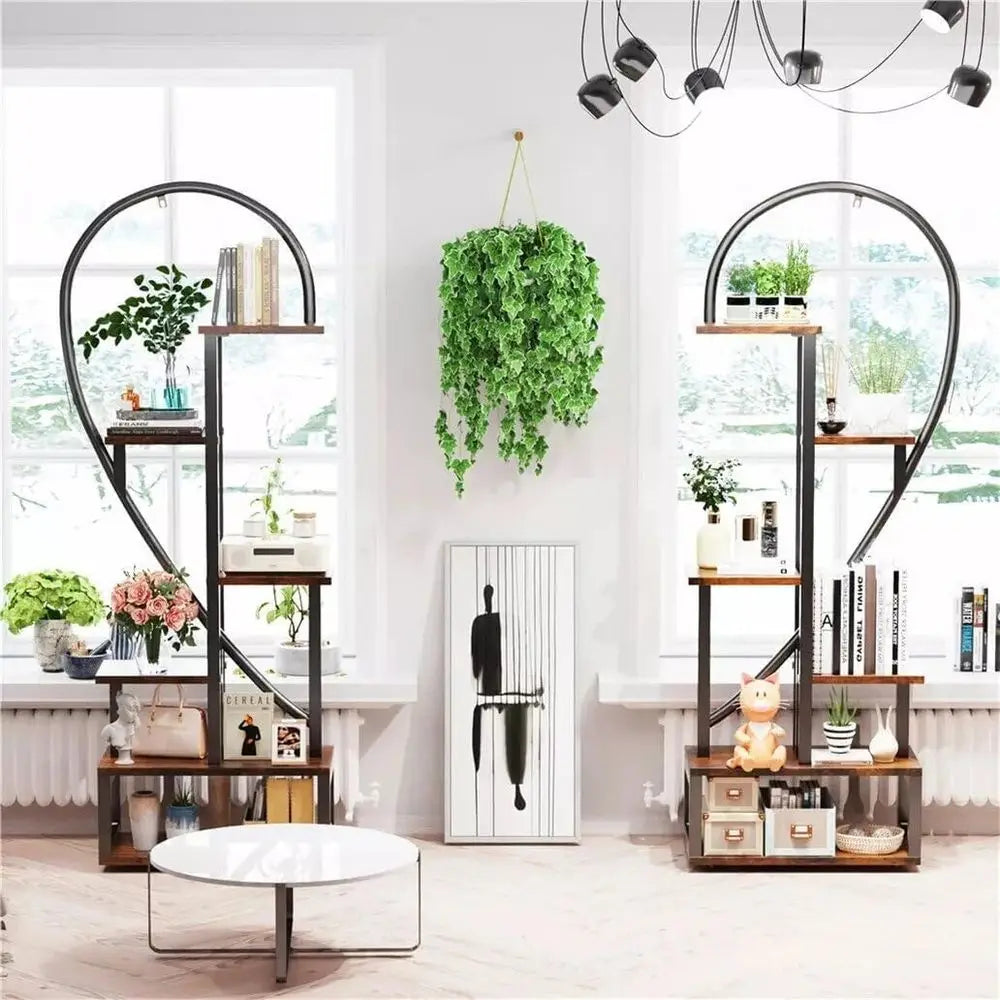 Double-Tiered Heart-Shaped Plant Stand with 20 Pots, Ladder Style Hanging Rack for Garden Display