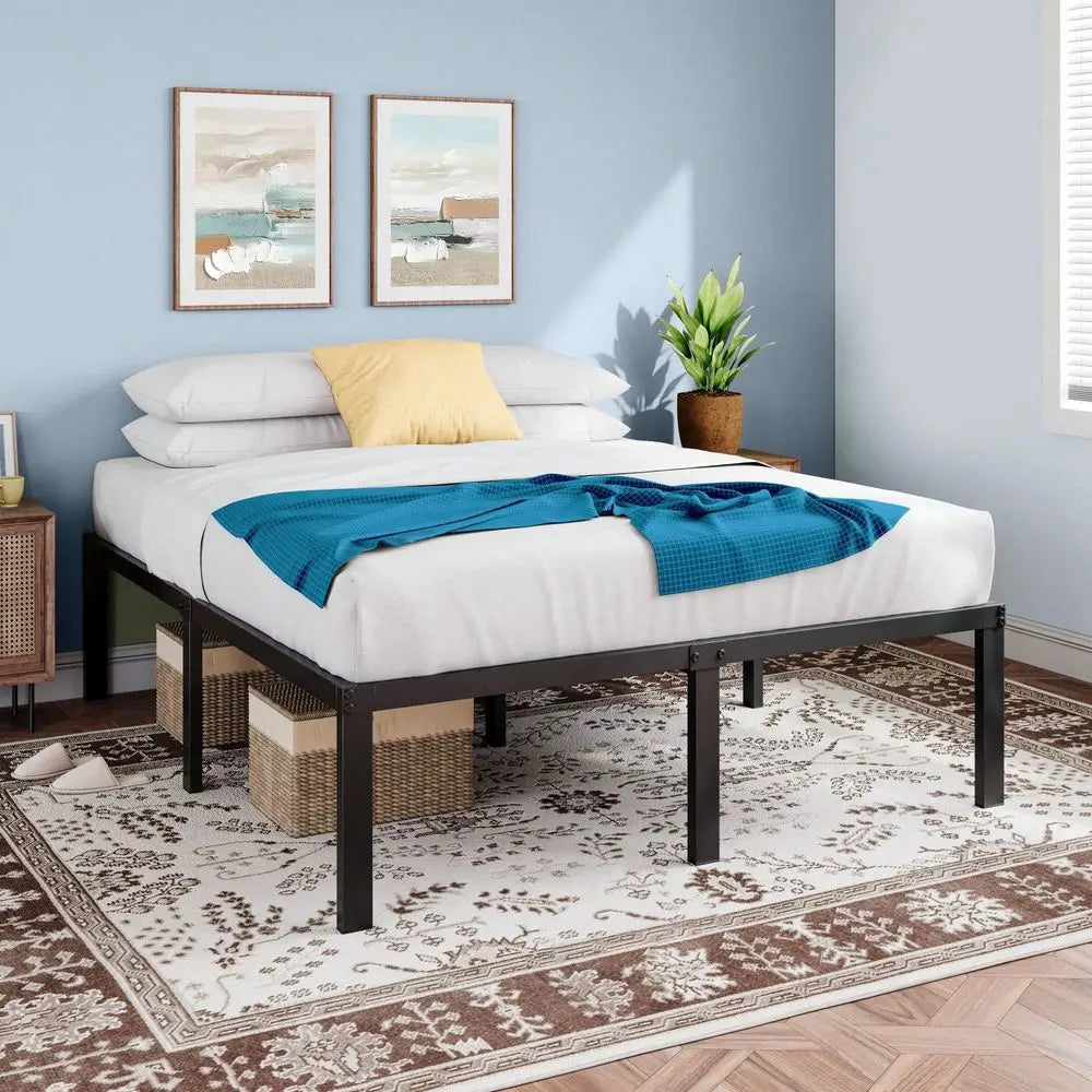 Metal Platform Bed Frame With Headboard Twin, Full, Queen, King Sizes, 16.5 UnderBed Storage, Sturdy Slats, No Box Spring Neede