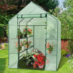 Outdoor gardening plant greenhouse with 8 shelves, durable polycarbonate material, green color, UV-resistant and ventilated des