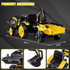 24V 3-in-1 Ride-On Tractor with Excavator & Bulldozer Modes — Kids Electric Construction Vehicle with Trailer, Digger, Shovel Bucket, Parent Remote Control, LED Lights, Music & USB, Battery