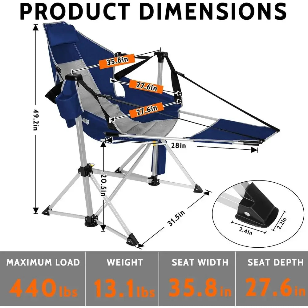 Oversized Portable Hammock Swing Chair with Adjustable Backrest, Lightweight Rocking Outdoor Seat Supports 440lbs - Blue