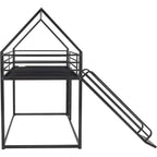 Twin Over Twin Bunk Bed with Slide and Ladder, Metal Frame for Kids, Black