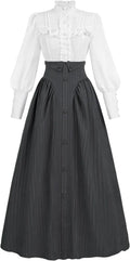 Victorian Dress for Women Edwardian Renaissance Costume Medieval Vintage 1800s Blouse Dresses 2 Piece