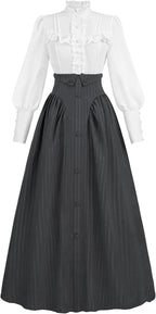 Victorian Dress for Women Edwardian Renaissance Costume Medieval Vintage 1800s Blouse Dresses 2 Piece