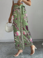 Elenzga Women's Elegant Floral Print Wrap Tie Straight Skirt, Vacation Style