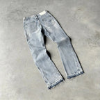 American Vintage Washed Jeans Men Women Retro Distressed Raw Hem Flare Denim Pants Y2K Grunge Streetwear Loose Hip Hop Trousers 2026