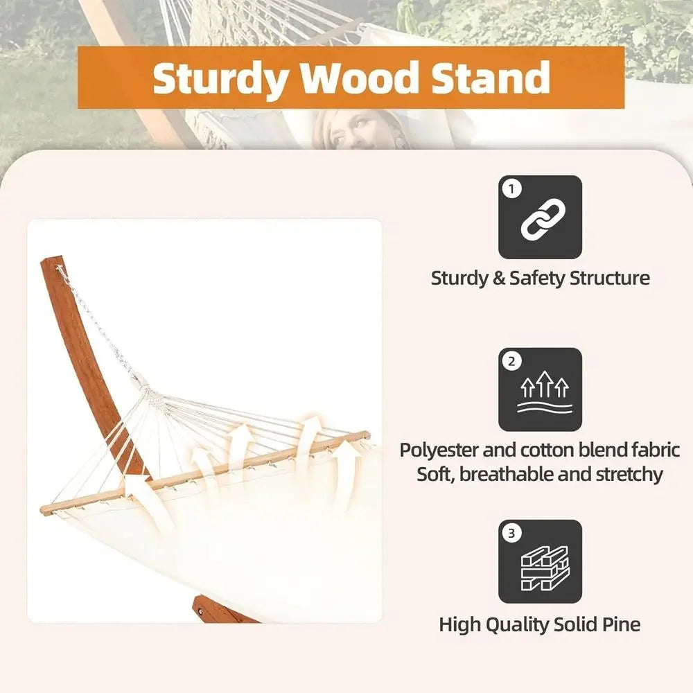 2 Person Heavy Duty Hammock with Stand for Outdoor Spaces, 550lbs Capacity, White-Yellow
