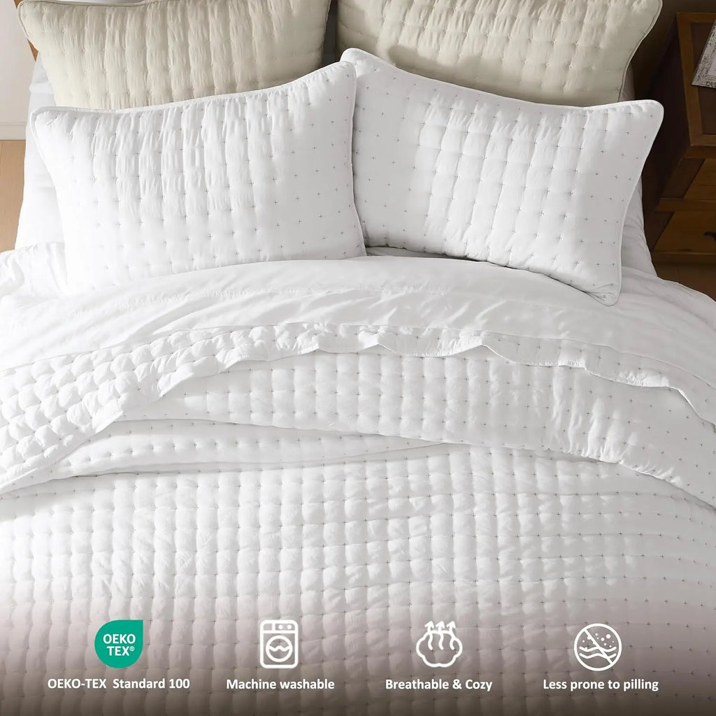 Luxury Cross-Stitch Design Quilt Bedding Set Lightweight Soft Summer Bedspread All-Season Quilted Coverlet with 2 Pillow Shams Twin Queen King California King Size Bed Covers