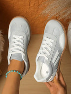 Womens Pink Casual Flat Sneakers With White Stripes Comfortable Lace-Up Shoes For Spring Summer