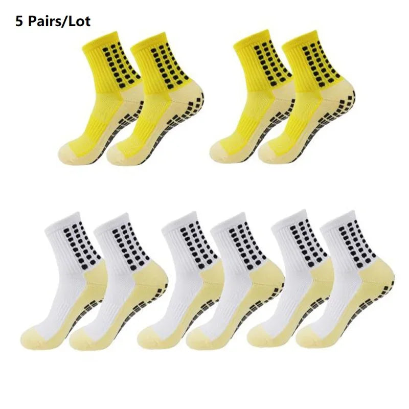 1/5/10/20 Pairs Unisex Mid Calf Sports Socks Silicone Anti Slip Dots Football Basketball Yoga Athletic Socks For Men