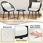 3 Pieces Bistro Set, Woven Rope Chair with Cushions, All Weather Patio Conversation Set and Side Table, Ideal for, Customized