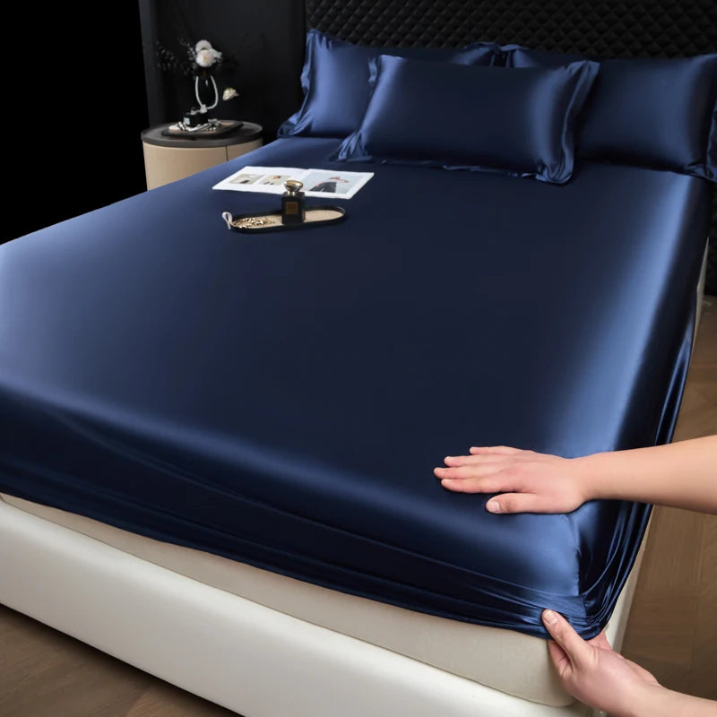 Solid Color Fashion Satin Fitted Sheet Rayon Mattress Cover with Elastic Band Bed Sheet for Bedding 140x200 160x200