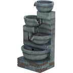 Garden Fountain,Tall Outdoor Waterfall Fountain with LED Lights, 4-Tier Resin Cascading Water Bowls with Pump On-Site