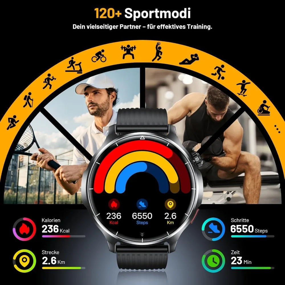 1.52" HD Fitness Tracker Watch with Blood Pressure, SpO2, Heart Rate, Sleep Monitor, 110 Sports Modes, 1000mAh Battery for Men