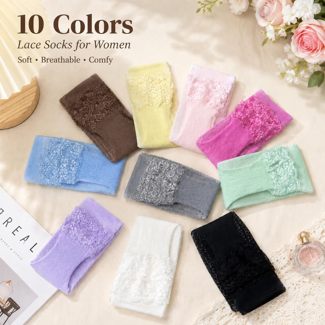 Sheer Lace Knee High Socks for Women, Y2K Coquette Kawaii Mesh Long Tube Socks, Breathable Stretchy Hosiery, 10 Colors to Choose.