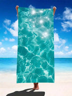 Microfiber Beach Towel With Aqua Water Ripple Print Shimmering Underwater Light Design