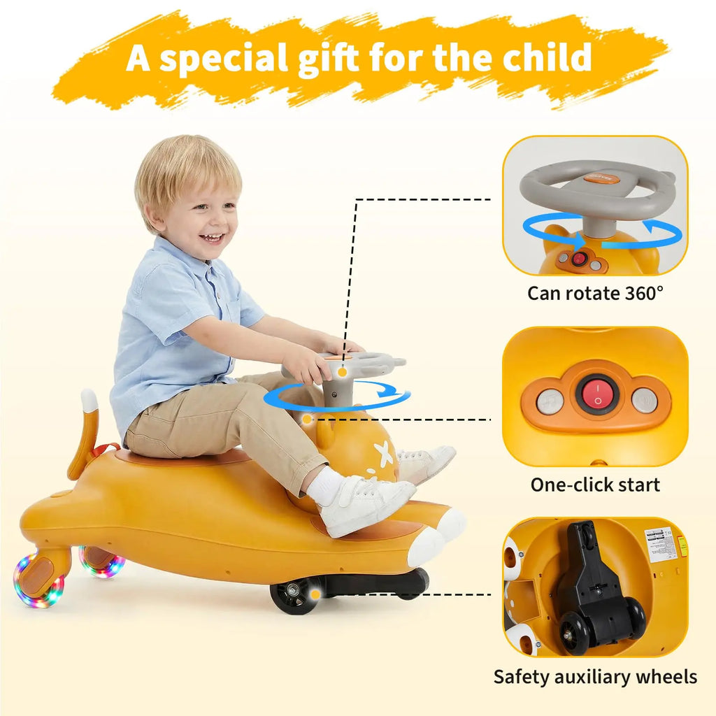 Kids Electric Wiggle Ride On Car With Pedal, 6V/12V Battery Powered Twist Car, Cartoon Cat Toddler Rideable Toy For Boys Girls