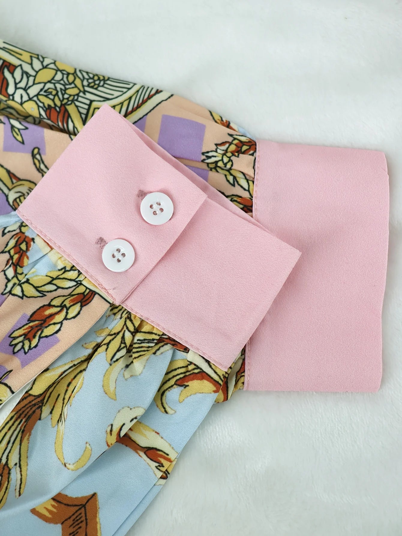 Women 2 Piece Set Ornate Print Long Sleeve Button Shirt Top Pants Outfit Elegant Casual Vacation Matching Set