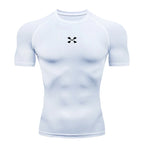 Summer Men Athletic Compression Short Sleeve Running T Shirt Elastic Polyester Quick Dry Gym Workout Fitness Top