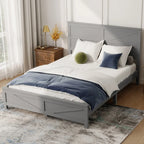 Farmhouse Queen Bed with Barn Door Headboard and Footboard, Pinewood Frame, Grey