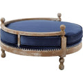 Handcrafted Weathered Oak Dog Bed with Removable Waterproof Velvet Cushion, Navy Blue