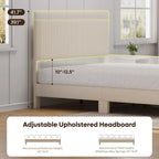 Queen Bed Frame with Headboard LED Lighting,Upholstered,Beige Easy Assembly,LED Lighting Headboard,No Squeaks,Vertical Channel