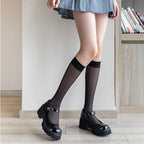 Black Nylon Mesh Stockings Summer Ultra-thin Transparent Knee High Socks Japanese Style School Girls Black White Socks Stockings