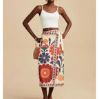 Womens Floral Wrap Midi Skirt Summer Adjustable Tie Side Casual High Waist A Line Beach Boho Long Fla Skirts