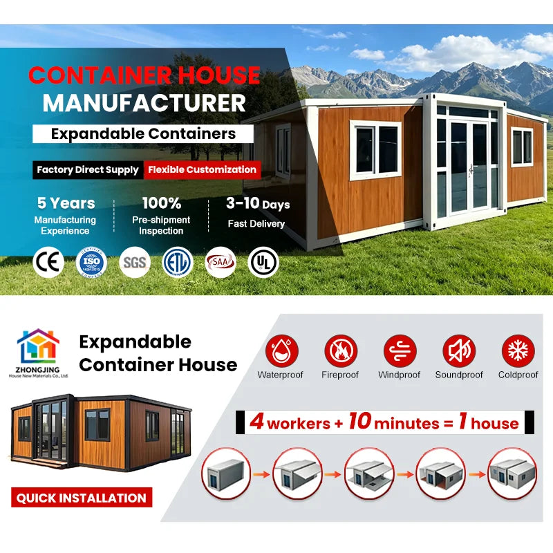 Off-grid Modular Tiny Home for Sustainable Living Prefabricated 20ft 40ft Portable Mobile Expandable Container House