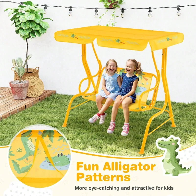 2-Seater Porch Swing Chair With Metal Stand Adjustable Canopy Outdoor Furniture