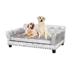 Deluxe Silver Dutch Velvet Dog Couch Bed Sofa with Removable Cushion for Medium to Large Dogs Comfortable Upholstered Pet Sofa