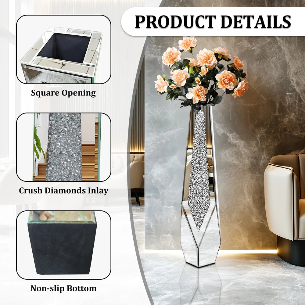 Crushed Diamond Mirrored Flower Vase Standing Large Size