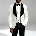 Men Light Blue Jacquard Tuxedo 3 Piece Suit Shawl Black Lapel Slim Fit Blazer Vest Pants Set Wedding Groom Prom Dinner Party Formal Mens Suit