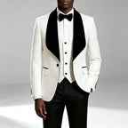 Men Light Blue Jacquard Tuxedo 3 Piece Suit Shawl Black Lapel Slim Fit Blazer Vest Pants Set Wedding Groom Prom Dinner Party Formal Mens Suit