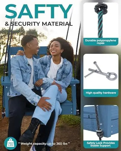 HDPE Single Porch Swing, Heavy Duty Single Person Swing Chair with 2 Polypropylene Hanging Ropes, Adirondack Hanging